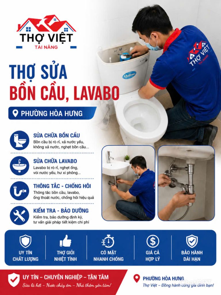 Dịch Vụ Sửa Lavabo, Bồn Cầu Tại Phường Hòa Hưng – Uy Tín, Giá Rẻ, Có Mặt Sau 15 Phút