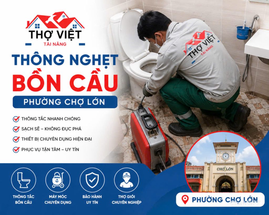 Thợ Thông Nghẹt Bồn Cầu Phường Chợ Lớn Sạch 100%